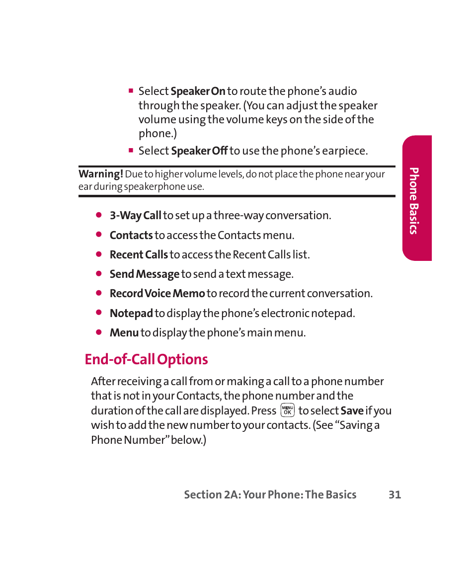 End-of-call options, Phone basics | LG 160 User Manual | Page 44 / 416