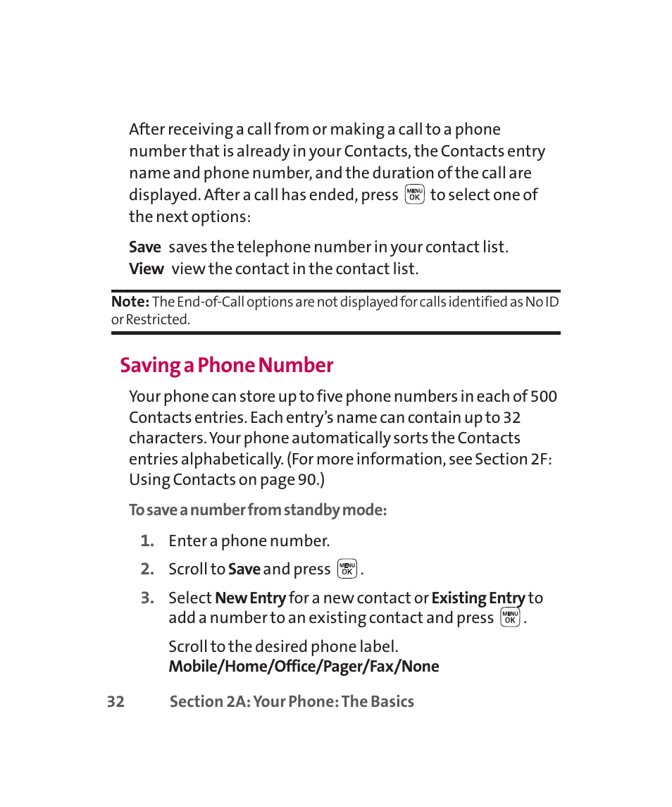 Saving a phone number | LG 160 User Manual | Page 45 / 416