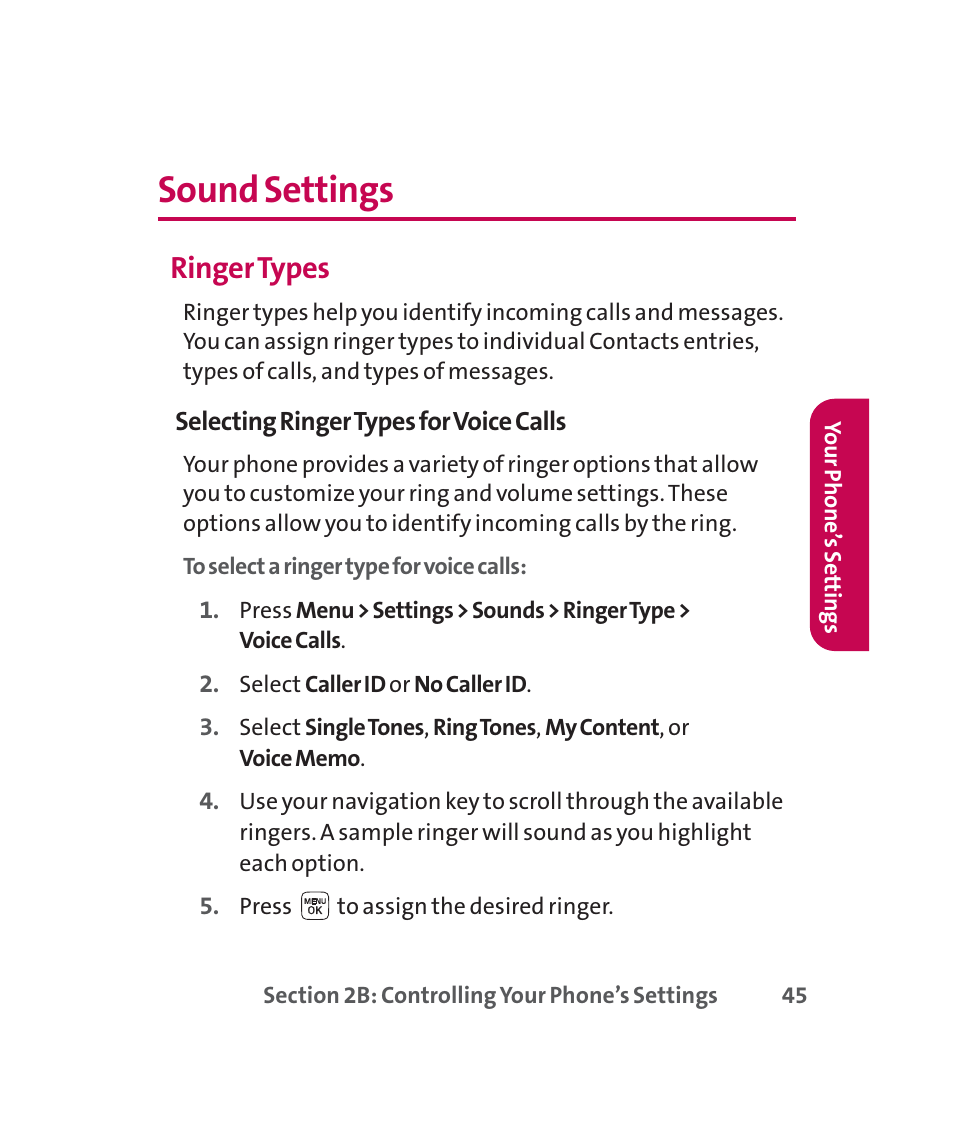 Sound settings, Ringer types | LG 160 User Manual | Page 58 / 416