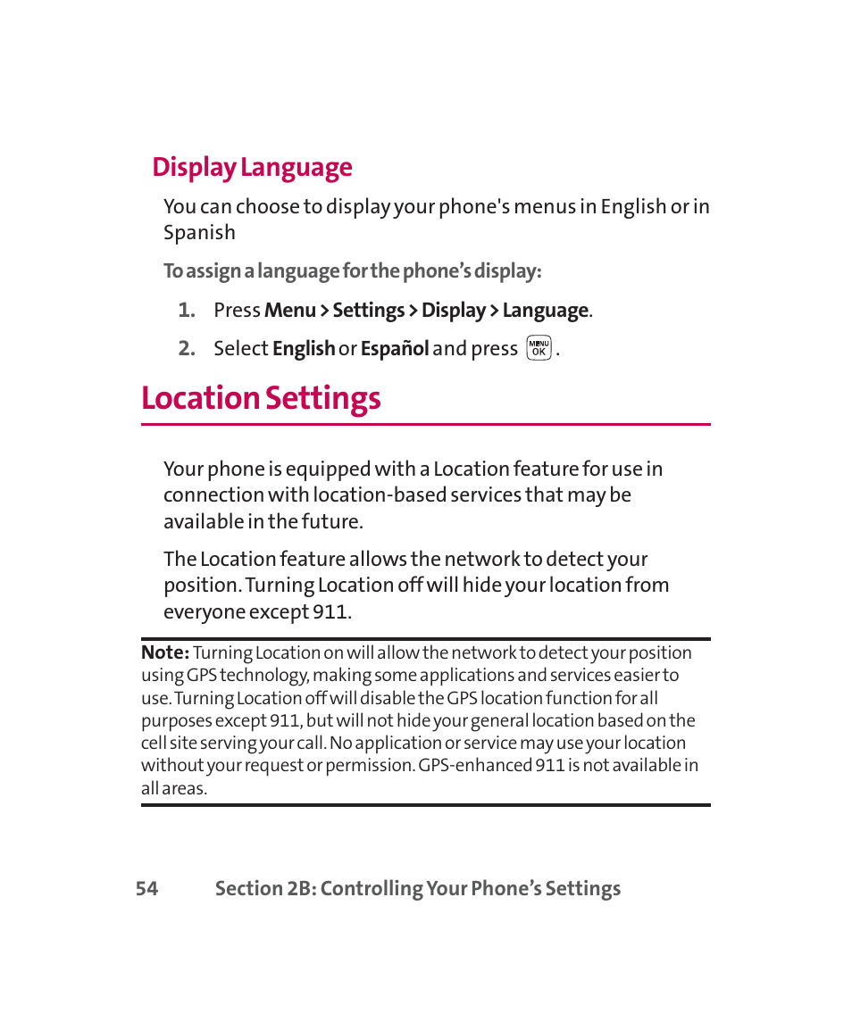 Location settings, Display language | LG 160 User Manual | Page 67 / 416