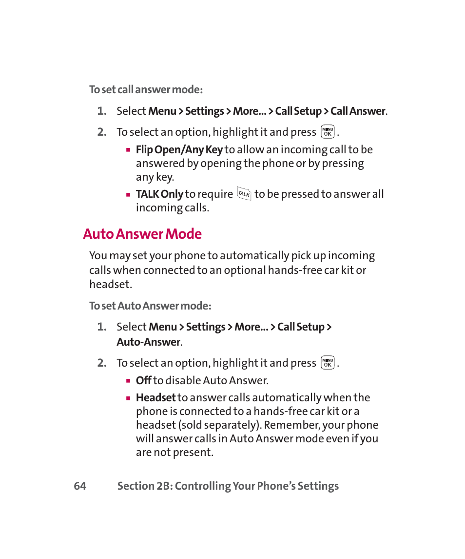 Auto answer mode | LG 160 User Manual | Page 77 / 416