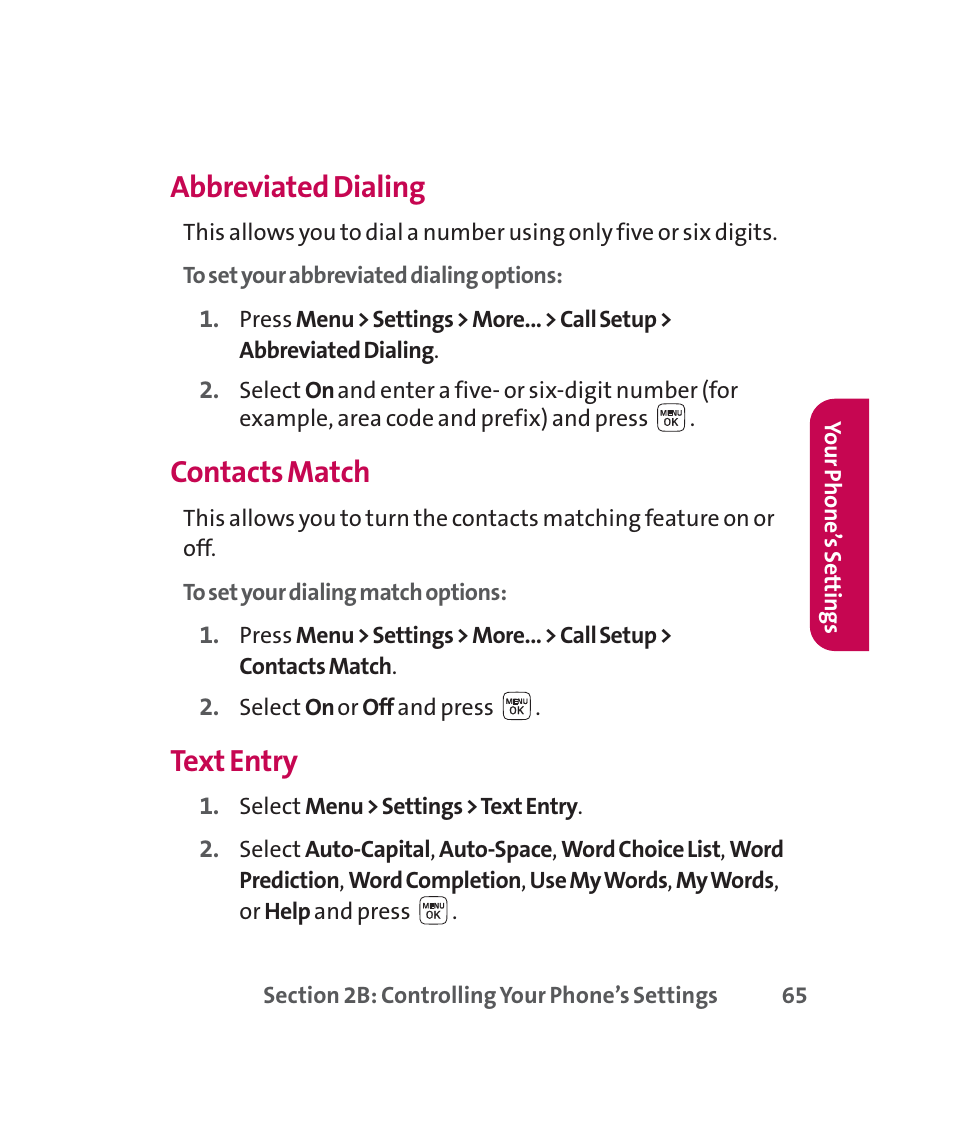 Abbreviated dialing, Contacts match, Text entry | LG 160 User Manual | Page 78 / 416