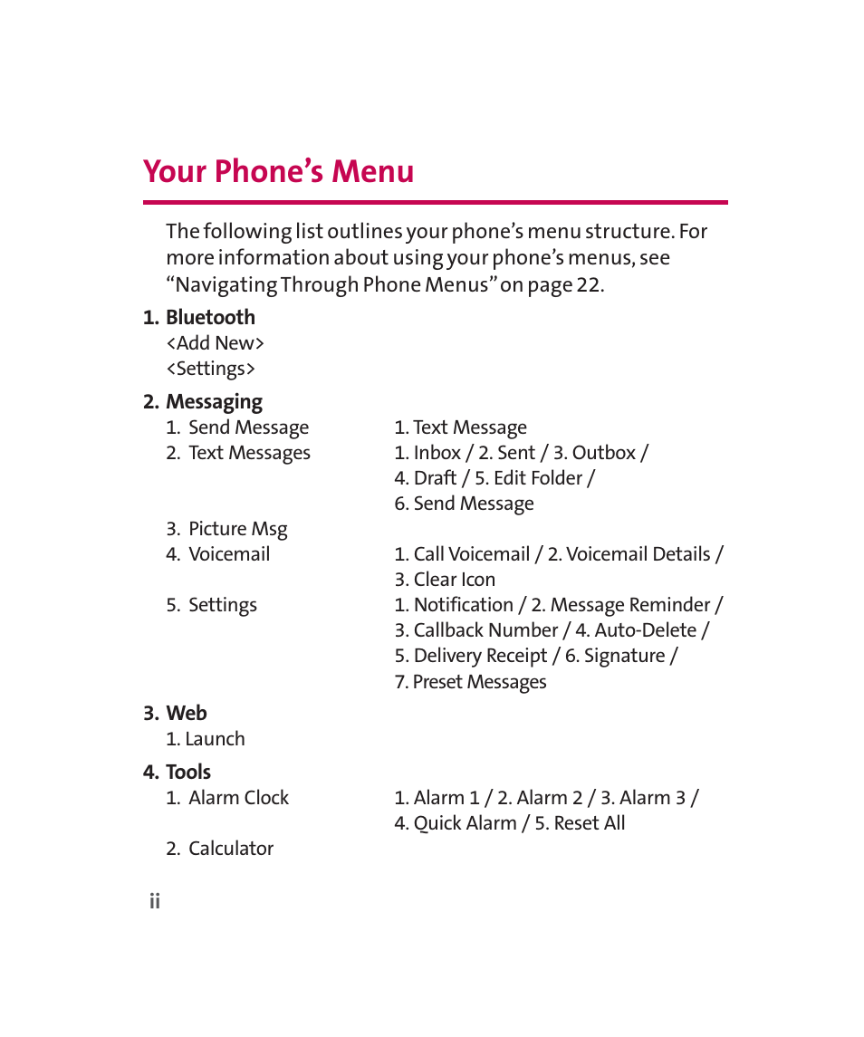 Your phone’s menu | LG 160 User Manual | Page 9 / 416