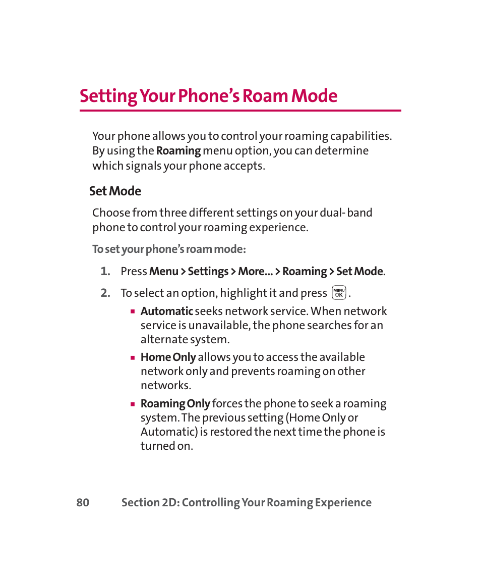 Setting your phone’s roam mode | LG 160 User Manual | Page 93 / 416