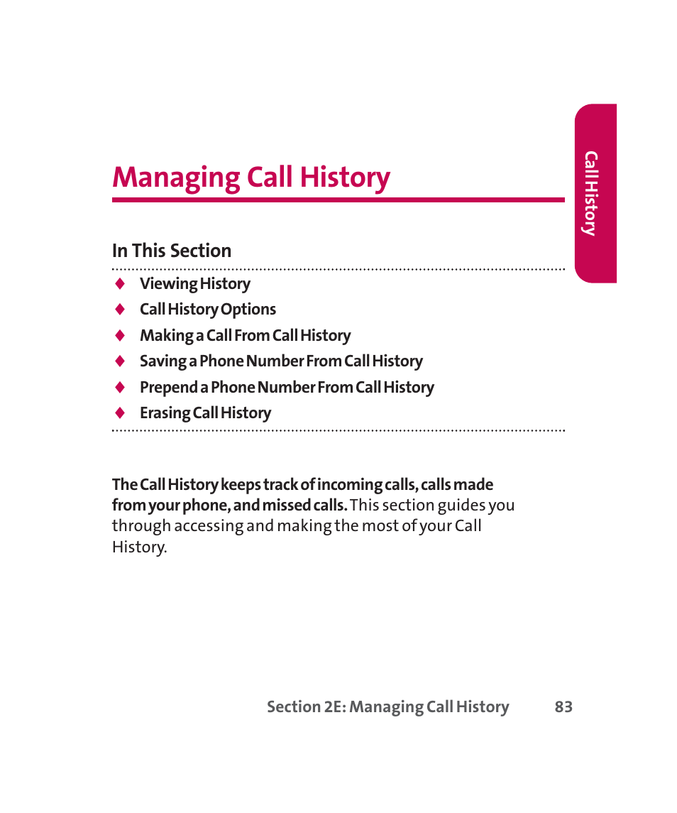 Managing call history | LG 160 User Manual | Page 96 / 416