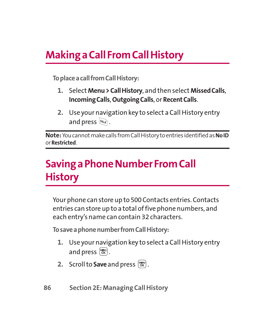 Making a call from call history, Saving a phone number from call history | LG 160 User Manual | Page 99 / 416