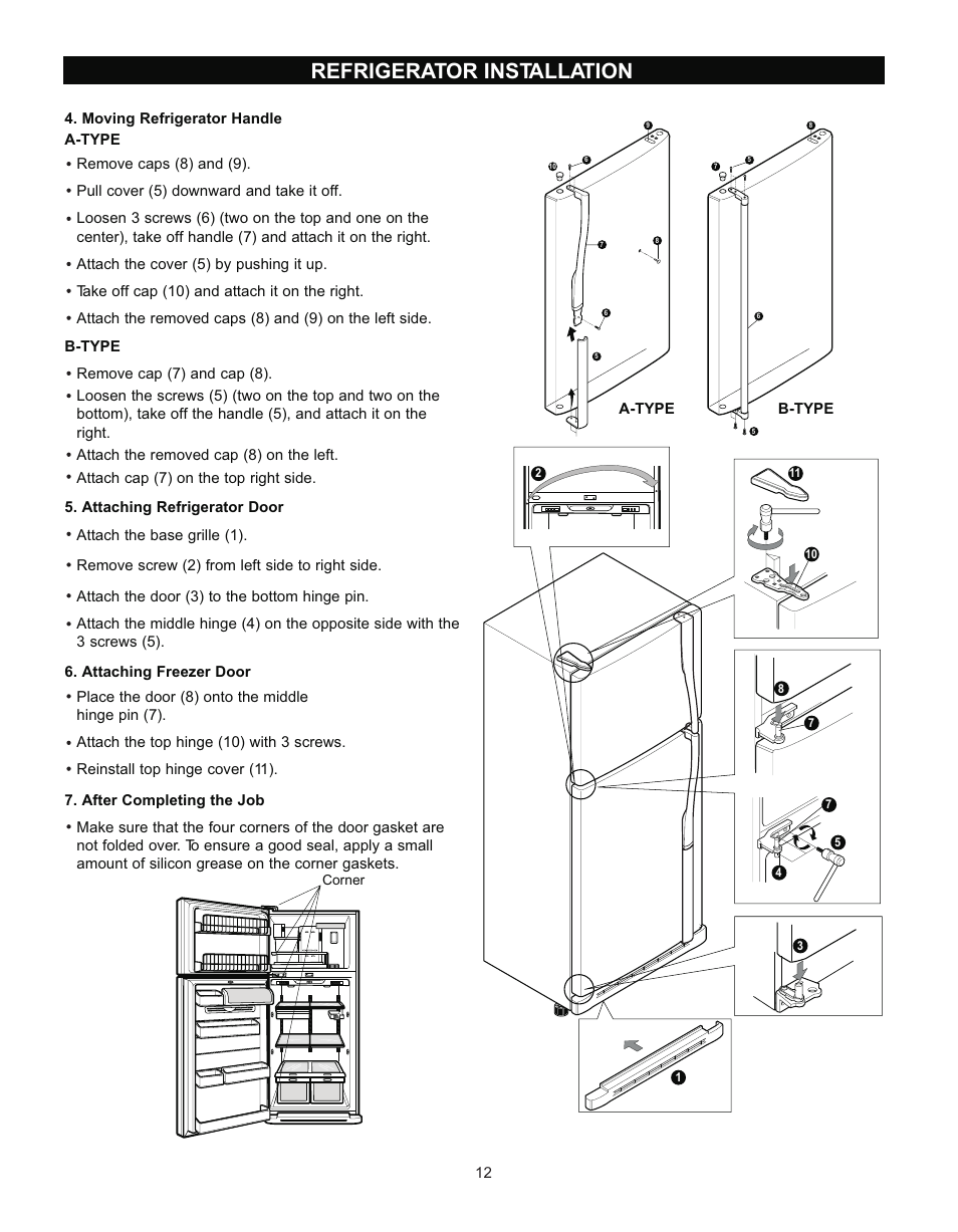 Refrigerator installation | LG LRT 1933 User Manual | Page 12 / 33