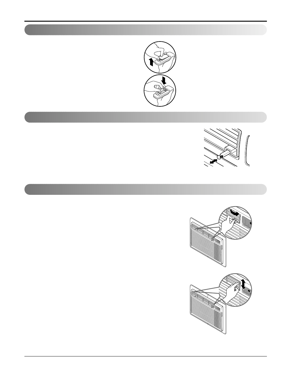 How to insert batteries, Ventilation control air direction, 16 room air conditioner operating instructions | Horizontal air-direction control, Vertical air-direction control | LG LT1230HR User Manual | Page 16 / 34