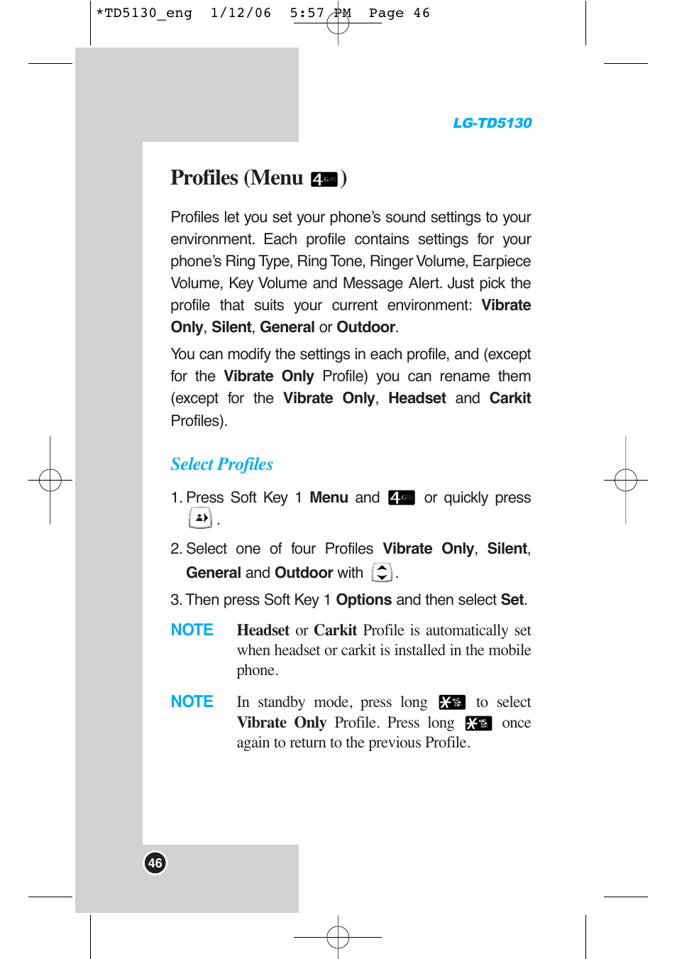 Profiles (menu ) | LG -TD5130 User Manual | Page 47 / 92