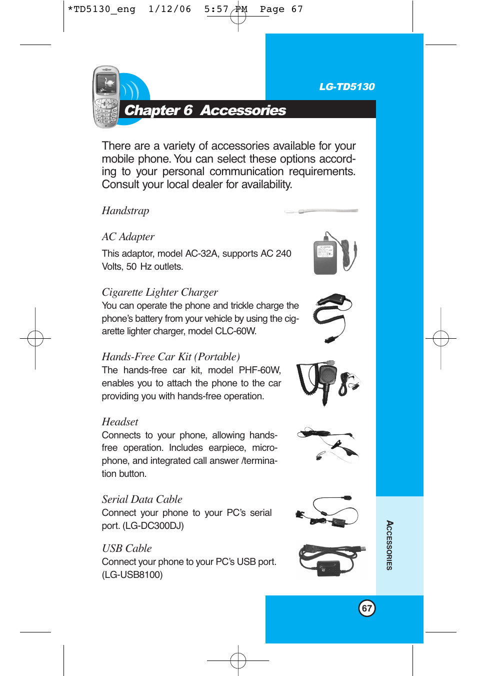 Chapter 6 accessories | LG -TD5130 User Manual | Page 68 / 92