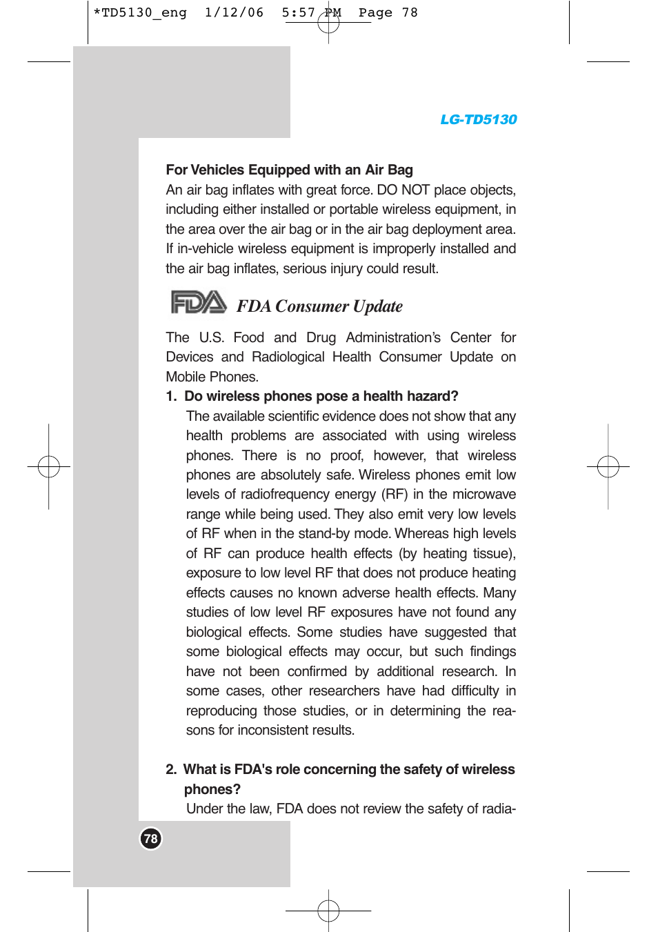 Fda consumer update | LG -TD5130 User Manual | Page 79 / 92