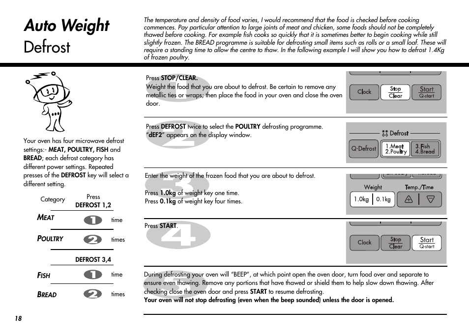 Auto weight defrost | LG MC-924JLA User Manual | Page 18 / 35