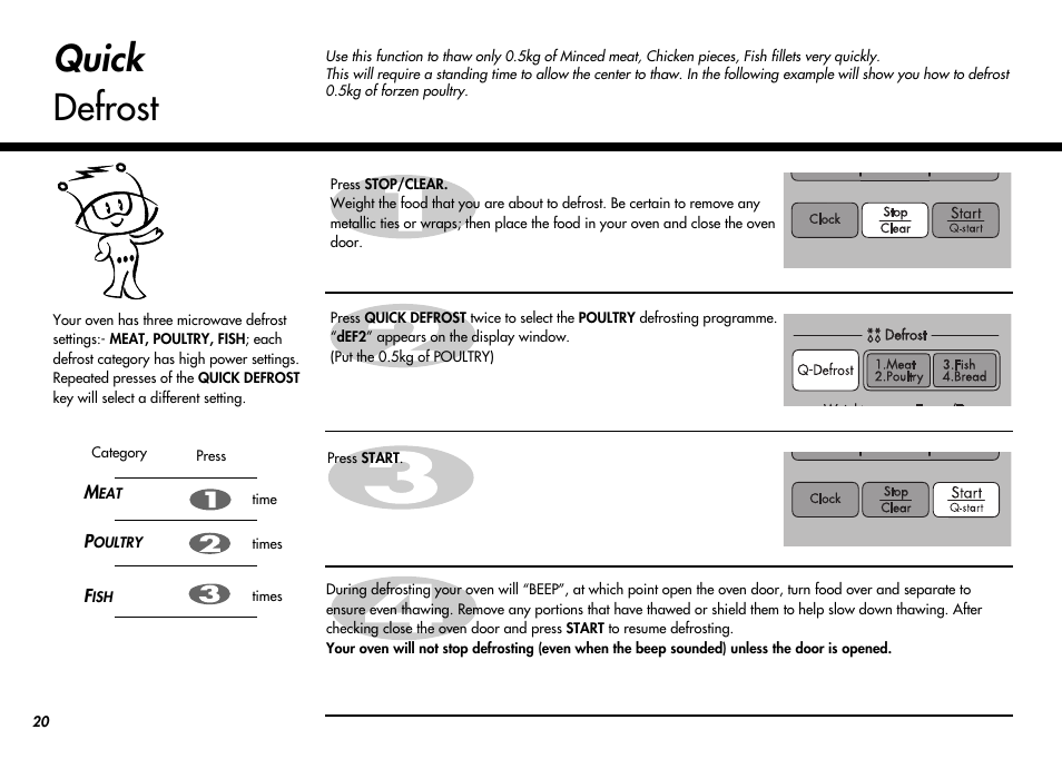 Quick defrost | LG MC-924JLA User Manual | Page 20 / 35