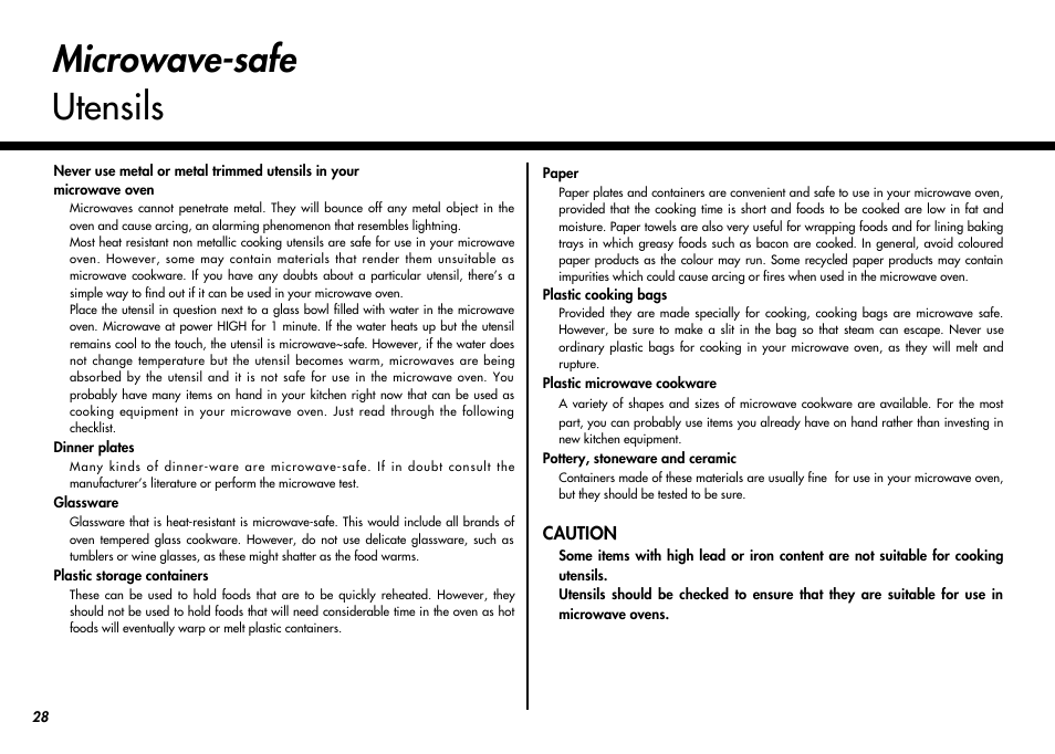 Microwave-safe utensils | LG MC-924JLA User Manual | Page 28 / 35