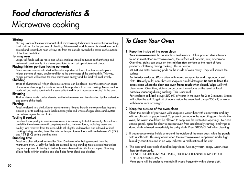 Food characteristics & microwave cooking | LG MC-924JLA User Manual | Page 30 / 35