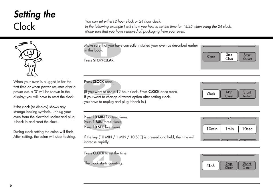 Setting the clock | LG MC-924JLA User Manual | Page 6 / 35