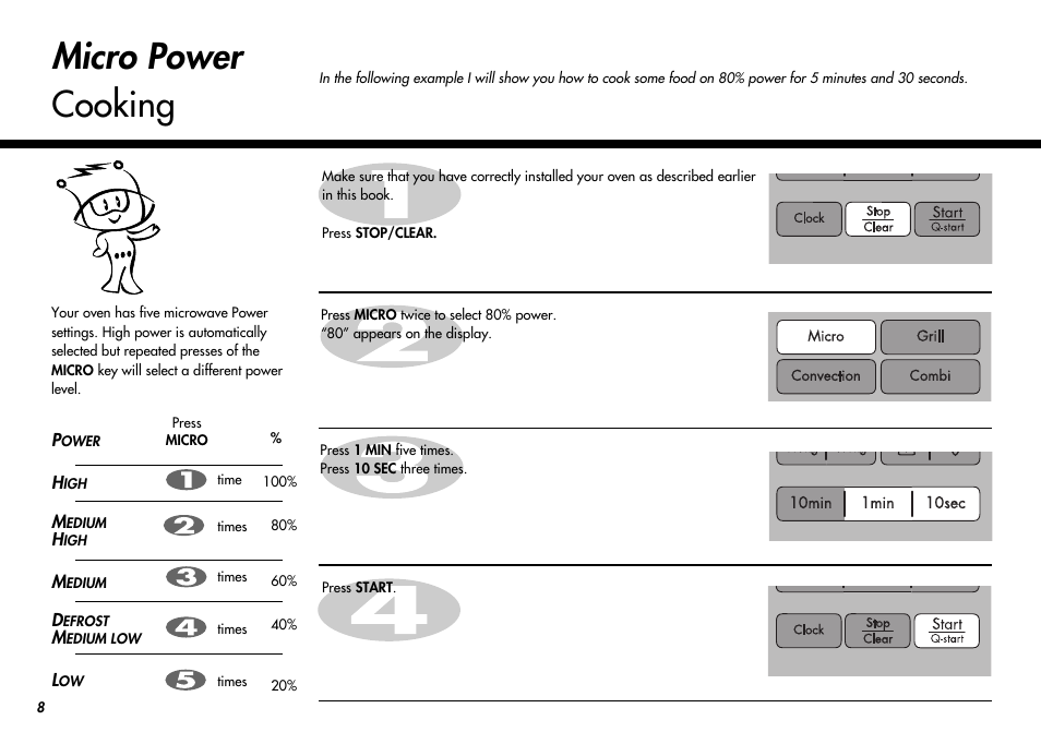 Micro power cooking | LG MC-924JLA User Manual | Page 8 / 35