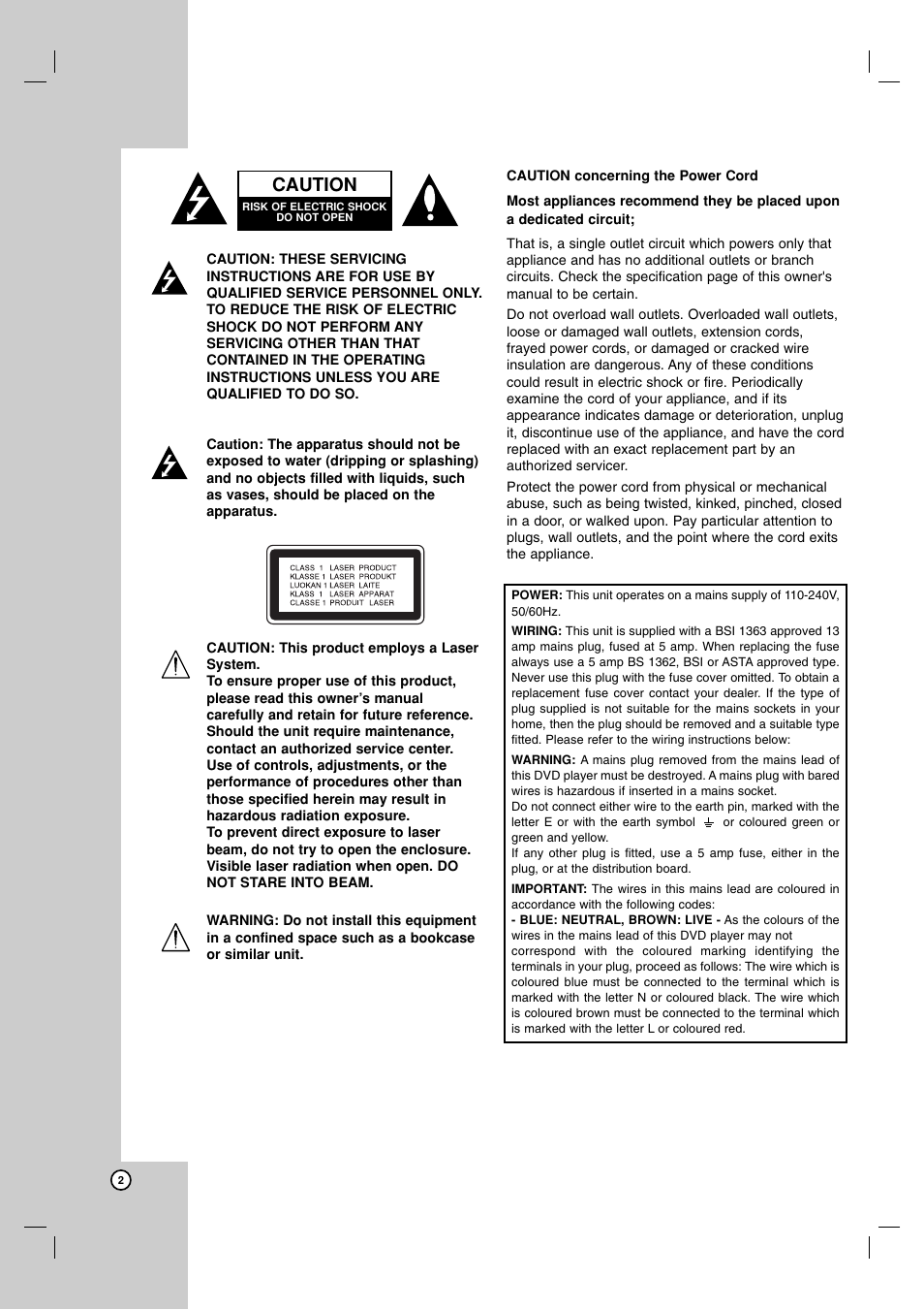 Caution | LG DVX9900H User Manual | Page 2 / 31