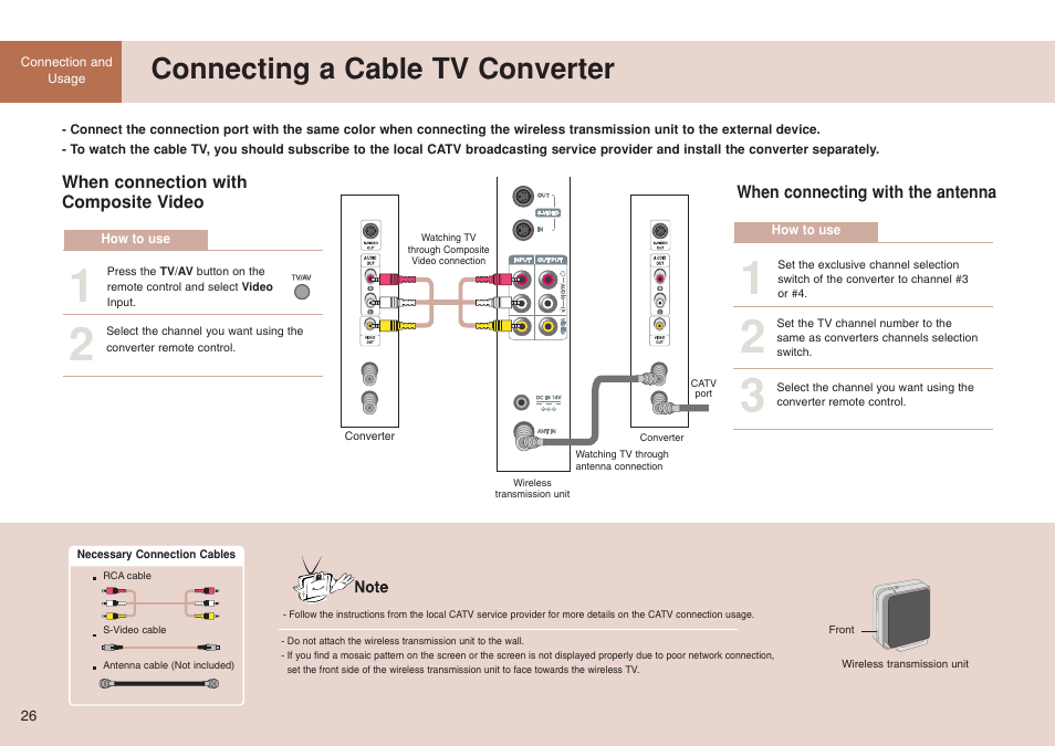 Connecting a cable tv converter | LG 15LW1RA User Manual | Page 26 / 68
