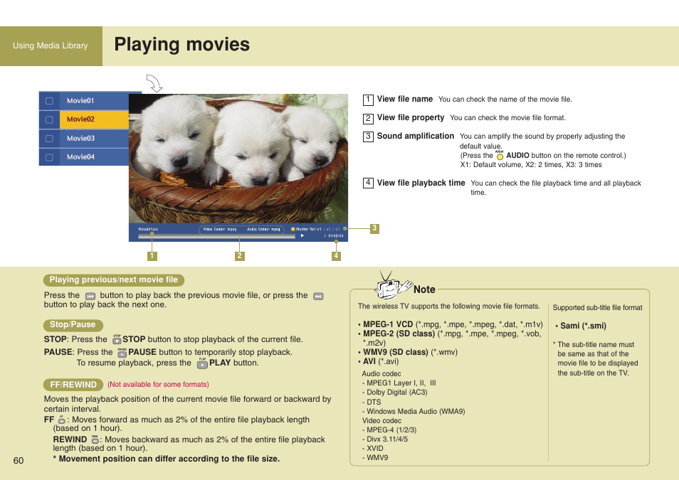 Playing movies | LG 15LW1RA User Manual | Page 60 / 68