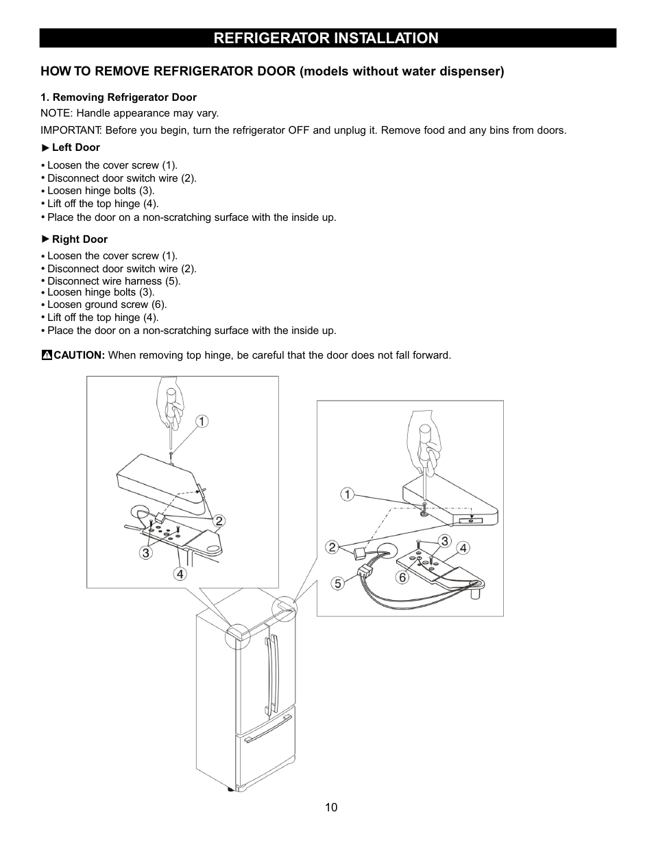 Refrigerator installation | LG LFC20740 User Manual | Page 10 / 36