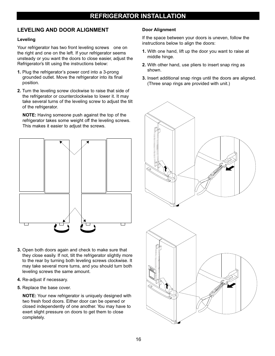 Refrigerator installation | LG LFC20740 User Manual | Page 16 / 36