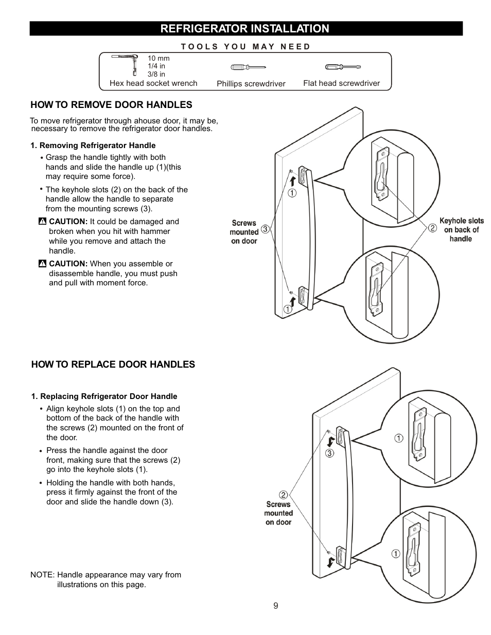 Refrigerator installation | LG LFC20740 User Manual | Page 9 / 36