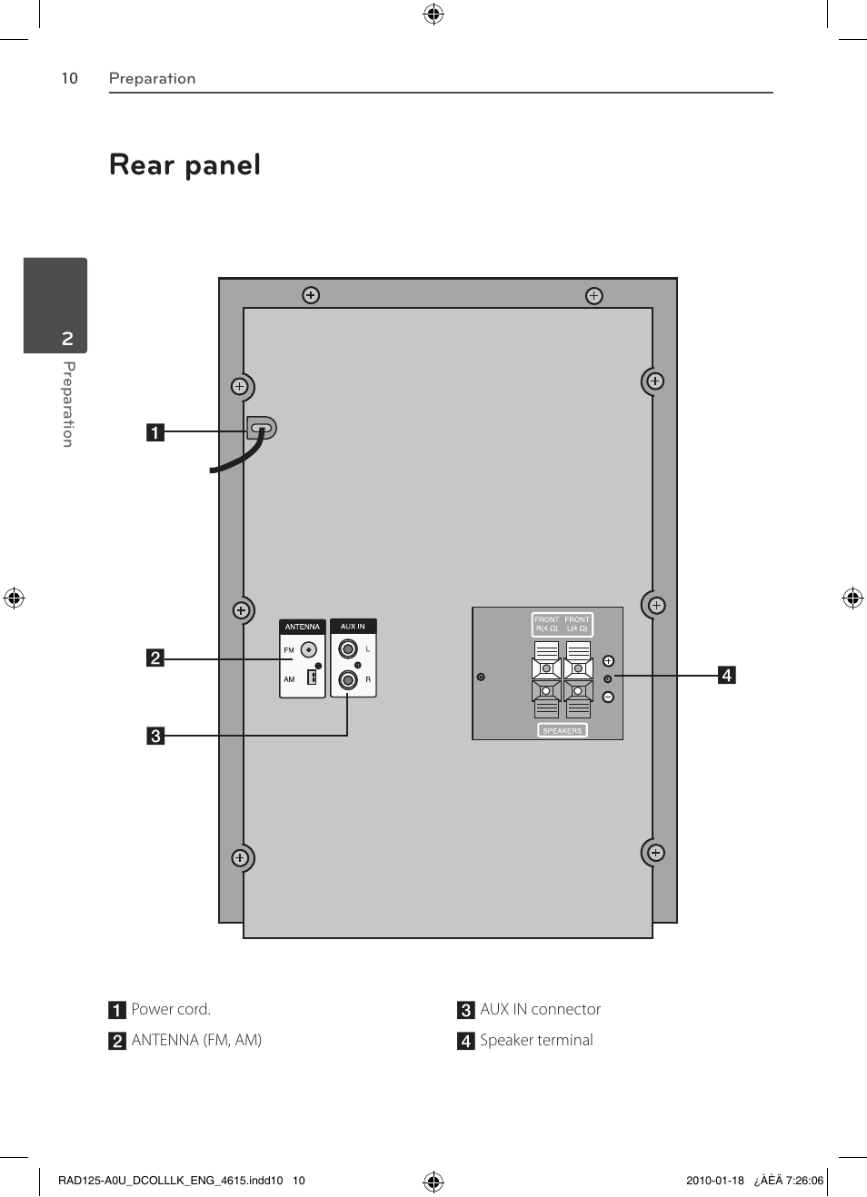 Rear panel | LG RAS125F User Manual | Page 10 / 23