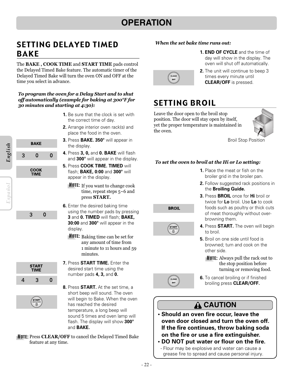 Operation, Setting broil, Caution | LG LRE30757ST User Manual | Page 22 / 40