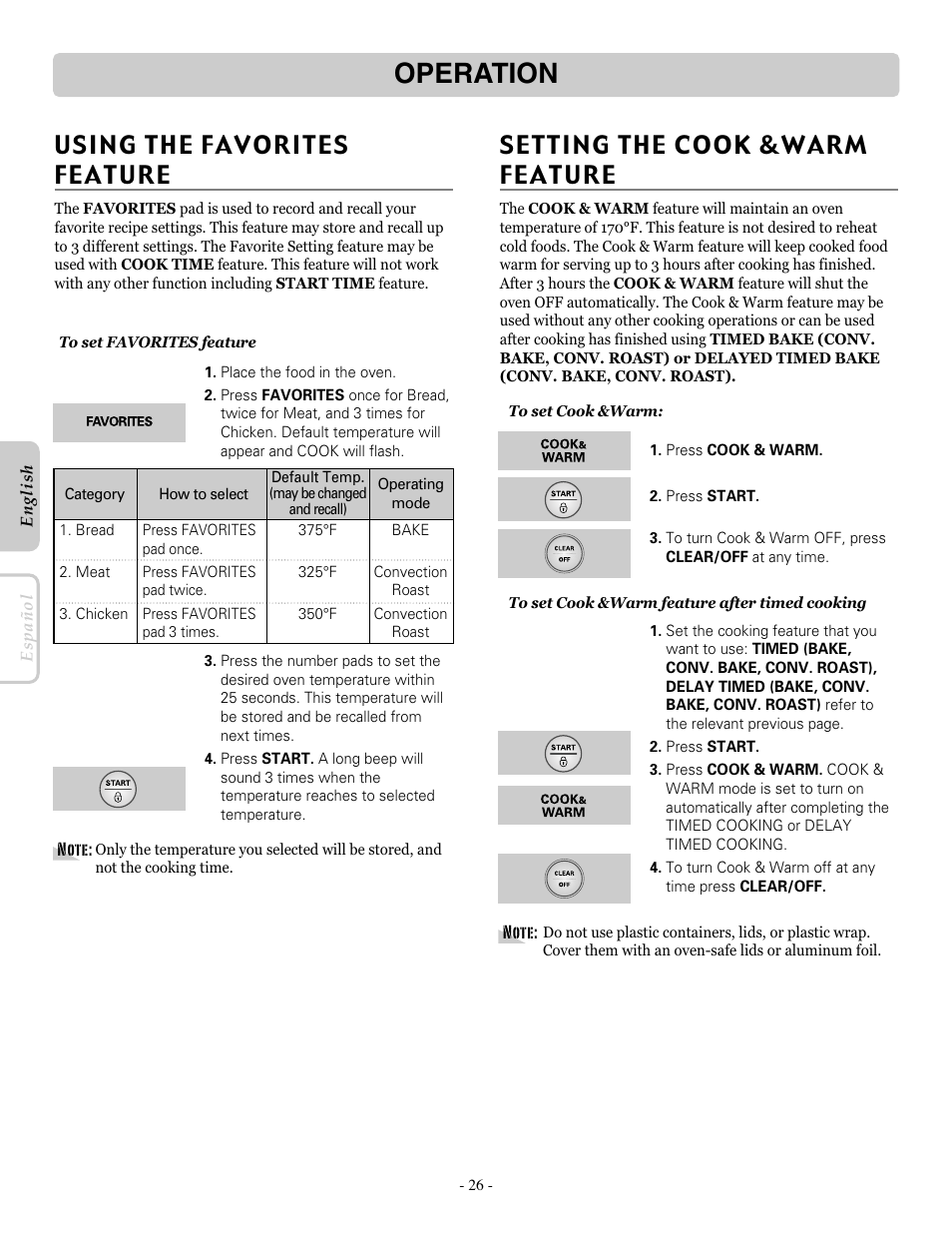 Operation | LG LRE30757ST User Manual | Page 26 / 40