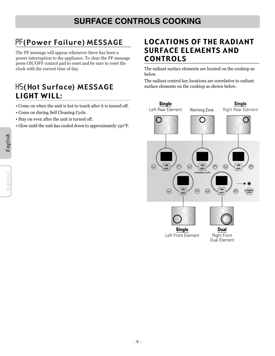 Surface controls cooking | LG LRE30757ST User Manual | Page 8 / 40