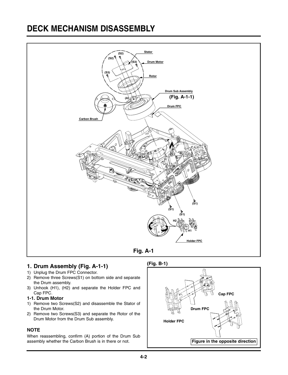 Deck mechanism disassembly, Drum assembly (fig. a-1-1), Fig. a-1 | LG TL-AT130M User Manual | Page 39 / 80