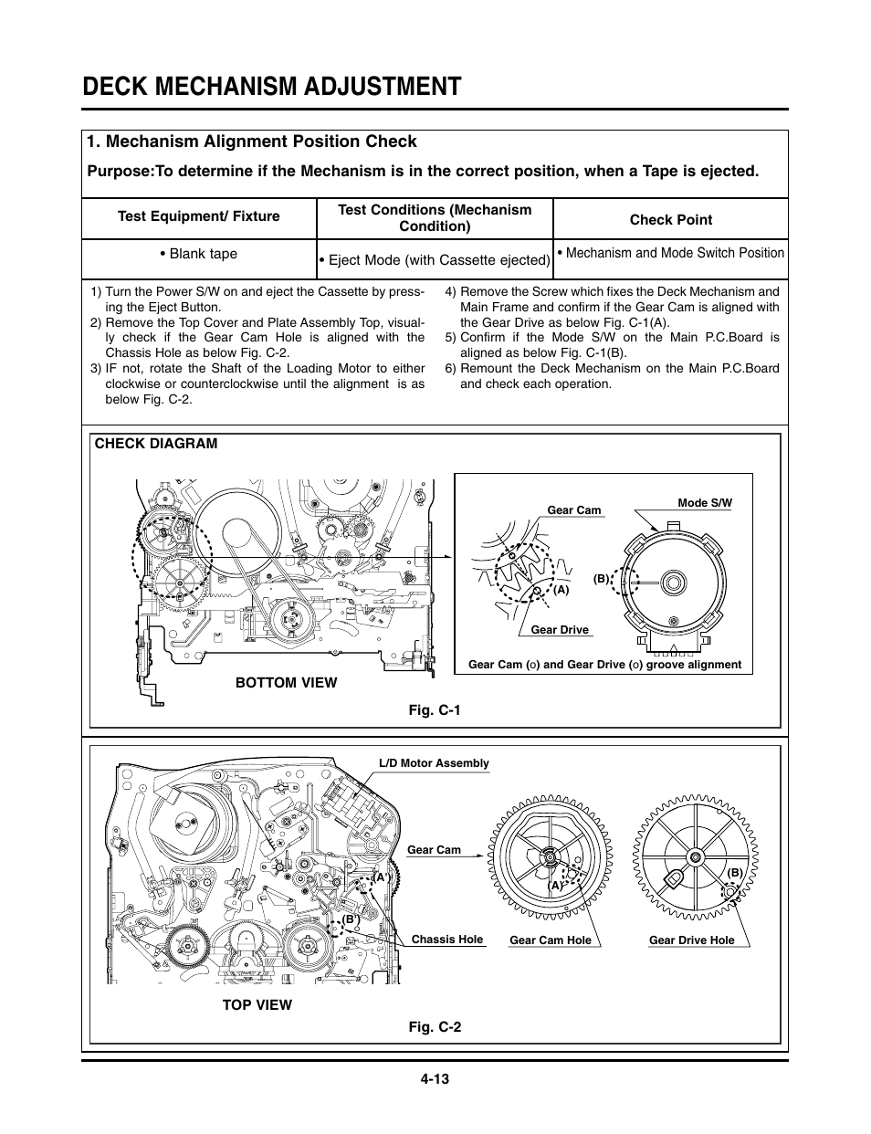 Deck mechanism adjustment, Mechanism alignment position check | LG TL-AT130M User Manual | Page 50 / 80