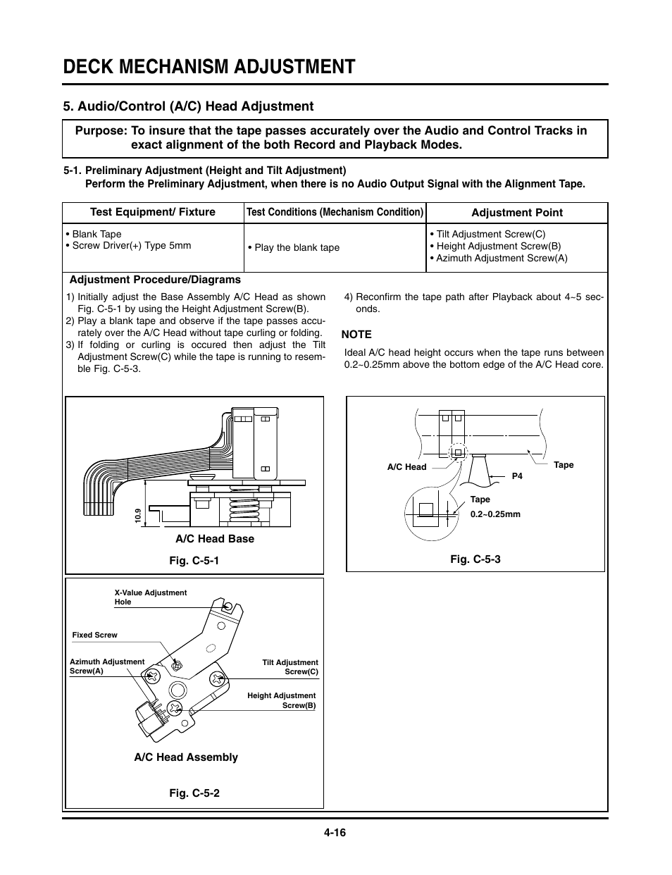 Deck mechanism adjustment, Audio/control (a/c) head adjustment | LG TL-AT130M User Manual | Page 53 / 80