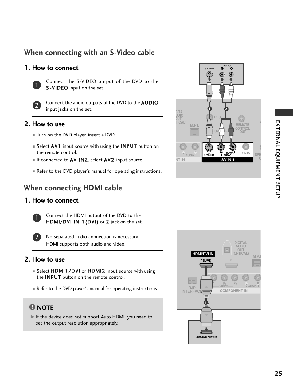 When connecting with an s-video cable, When connecting hdmi cable, How to connect 2. how to use | External eq uipment setup | LG 32LC50CS User Manual | Page 27 / 90