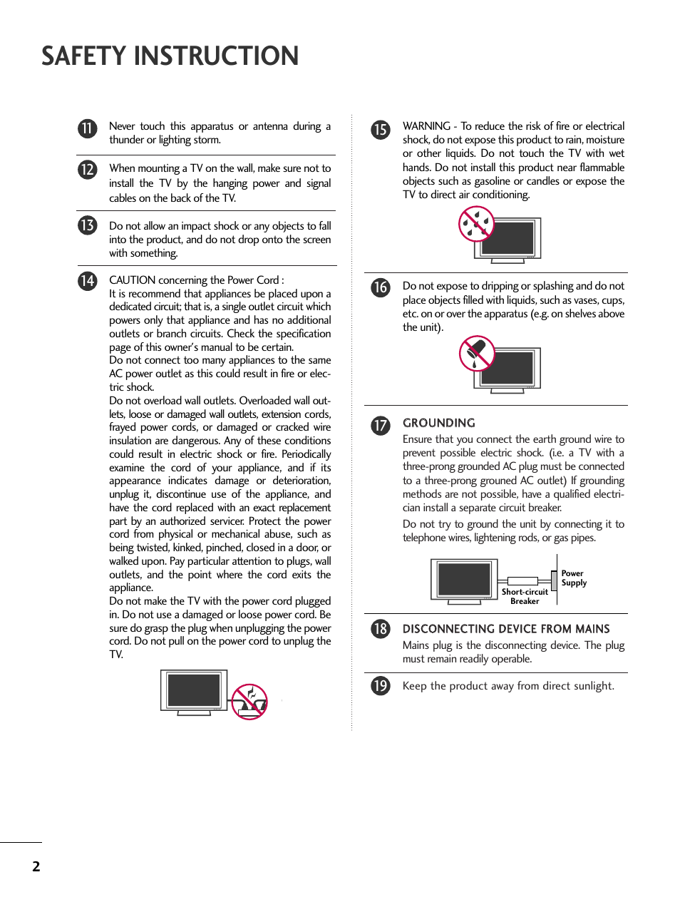 Safety instruction | LG 32LC50CS User Manual | Page 4 / 90