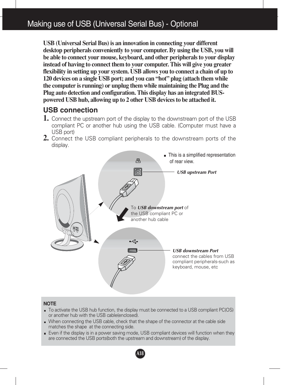 Usb connection | LG L1920P User Manual | Page 19 / 21