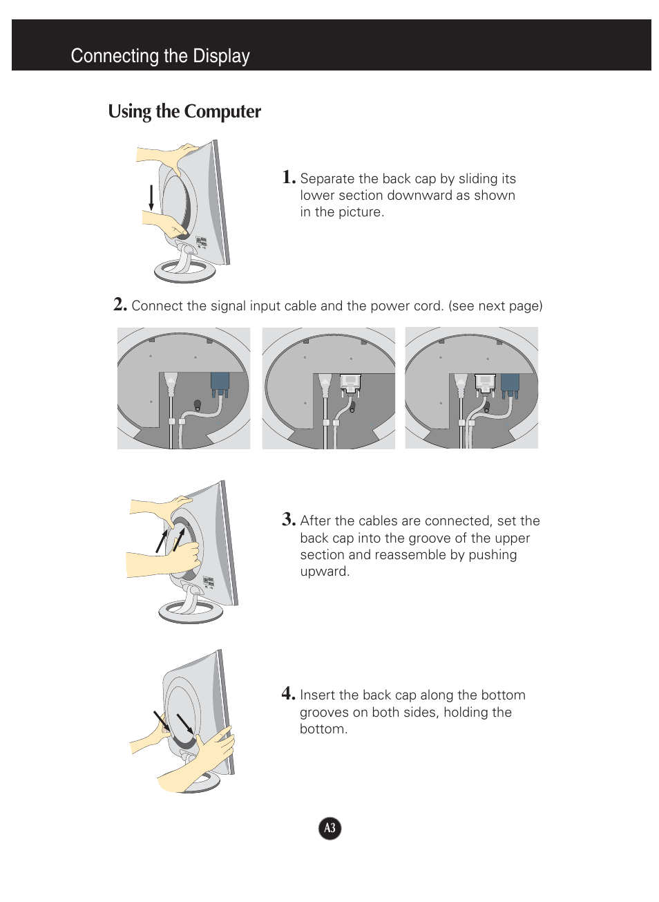 Connecting the display, Using the computer, Connecting the display using the computer 1 | LG L1920P User Manual | Page 4 / 21