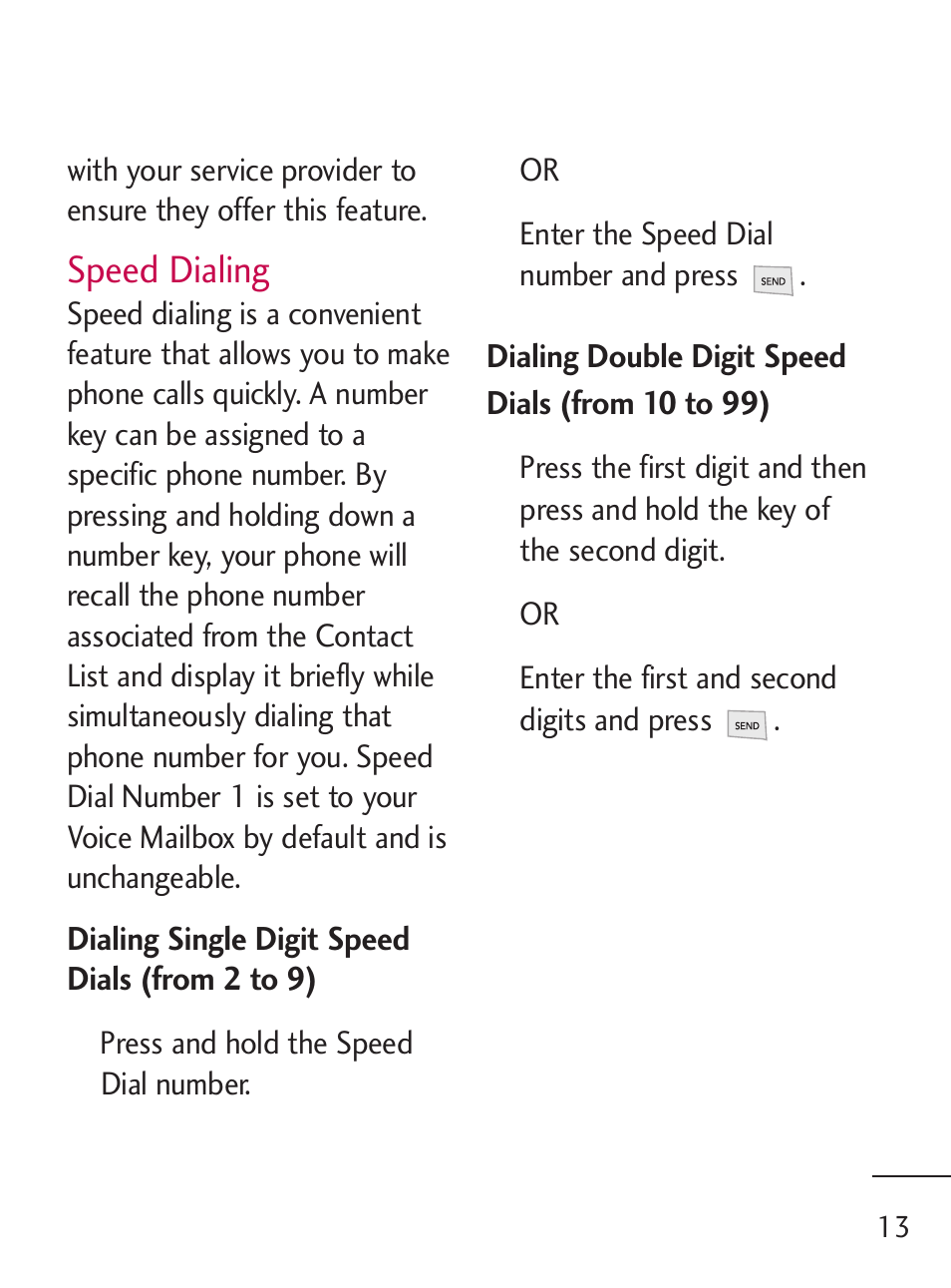 Speed dialing | LG 221C User Manual | Page 13 / 98