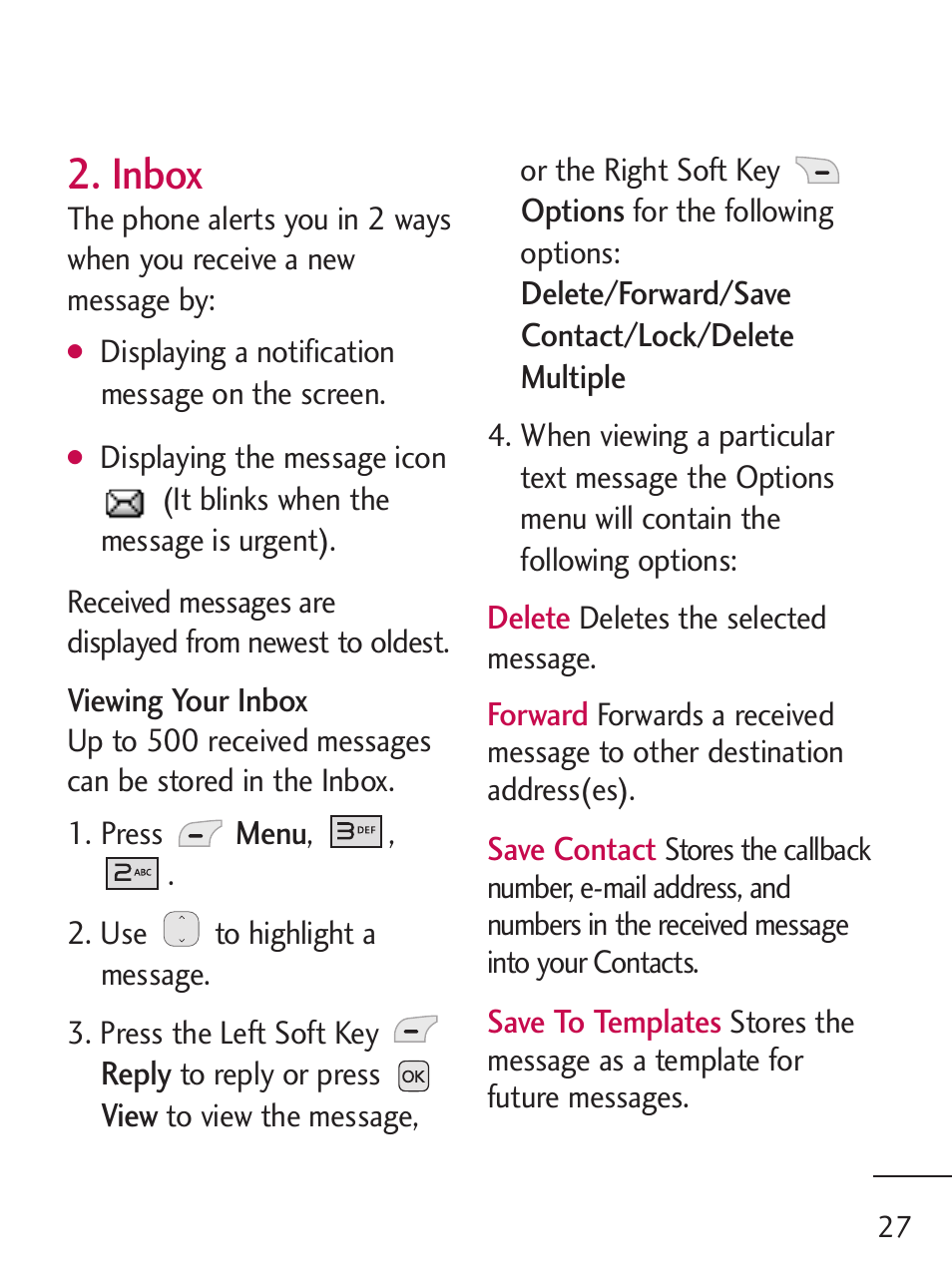 Inbox | LG 221C User Manual | Page 27 / 98