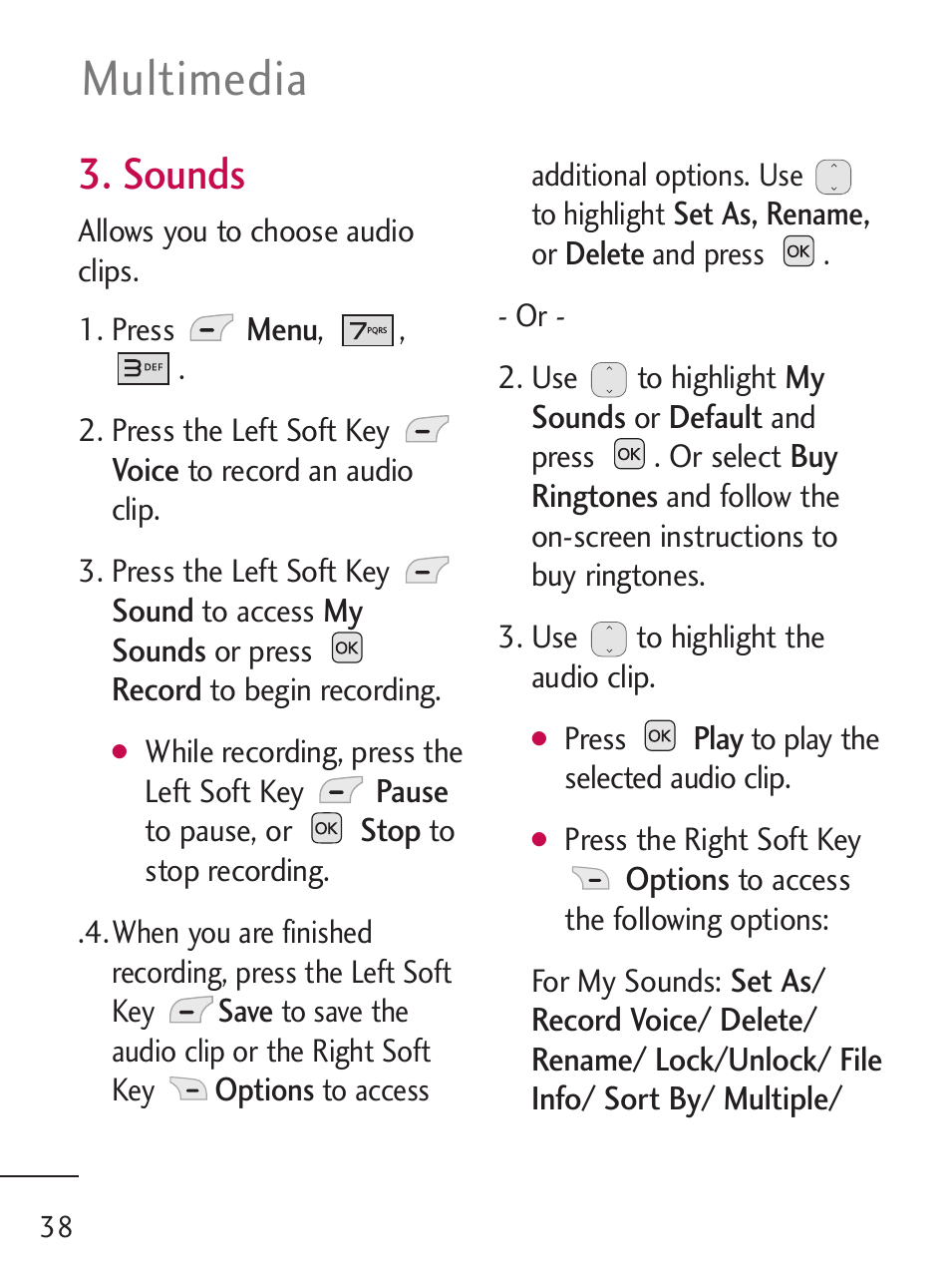 Multimedia, Sounds | LG 221C User Manual | Page 38 / 98