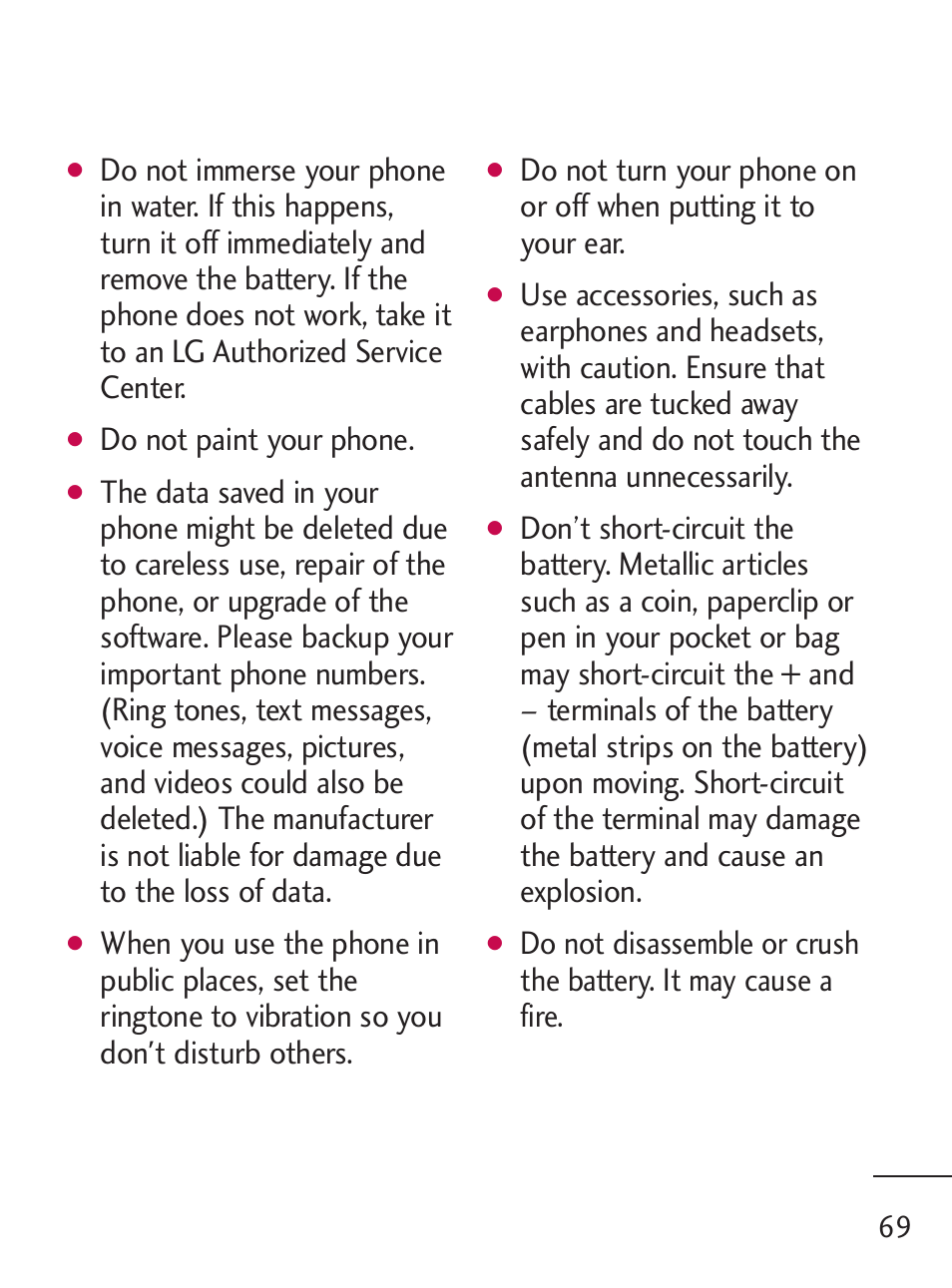 Do not paint your phone | LG 221C User Manual | Page 69 / 98