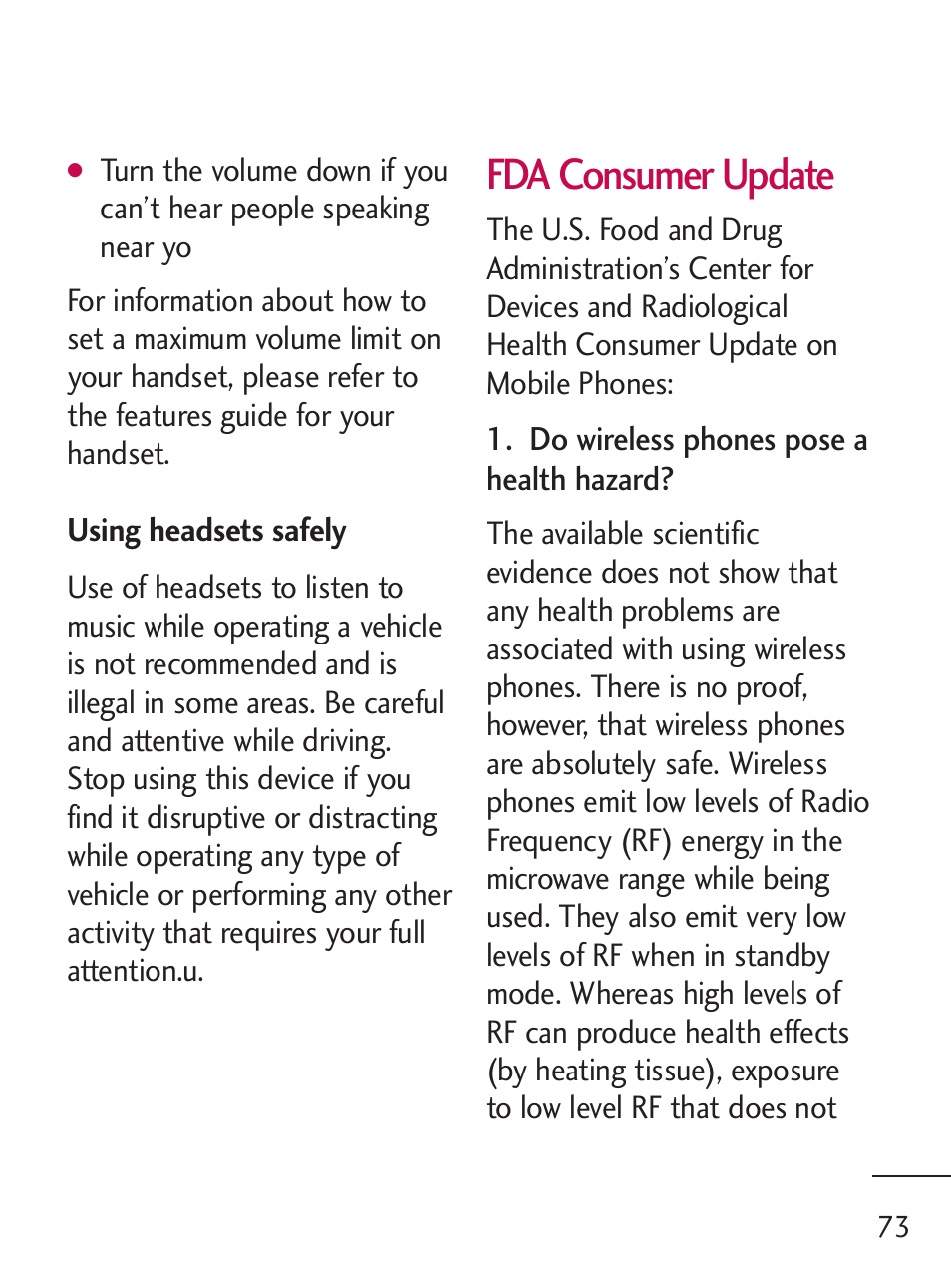 Fda consumer update | LG 221C User Manual | Page 73 / 98