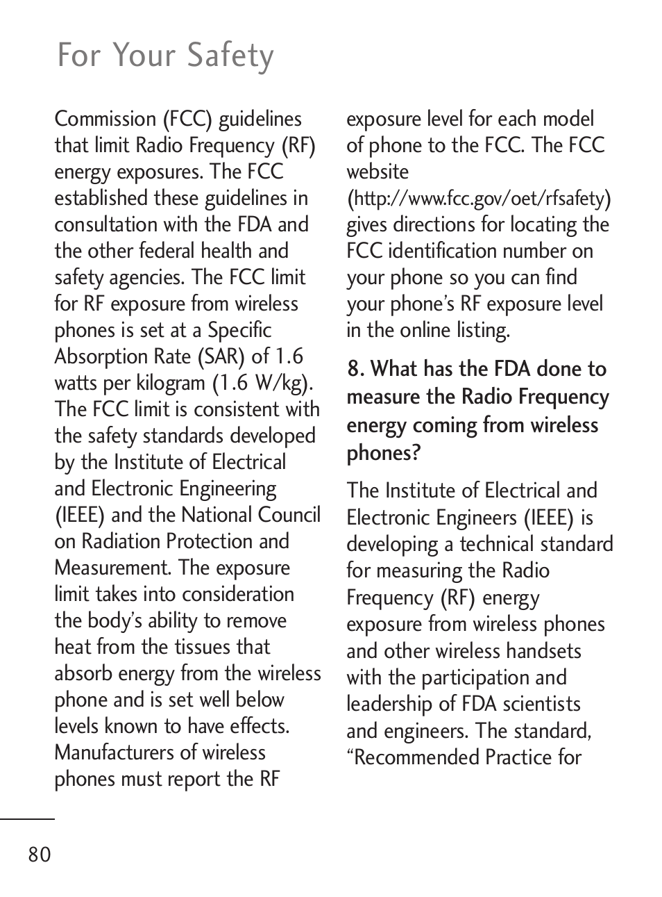 For your safety | LG 221C User Manual | Page 80 / 98