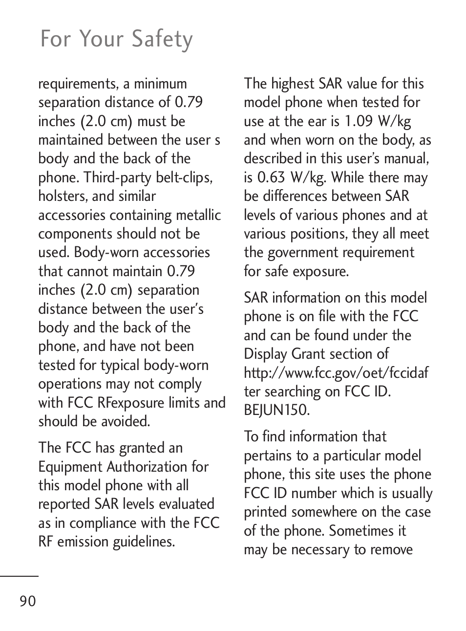 For your safety | LG 221C User Manual | Page 90 / 98
