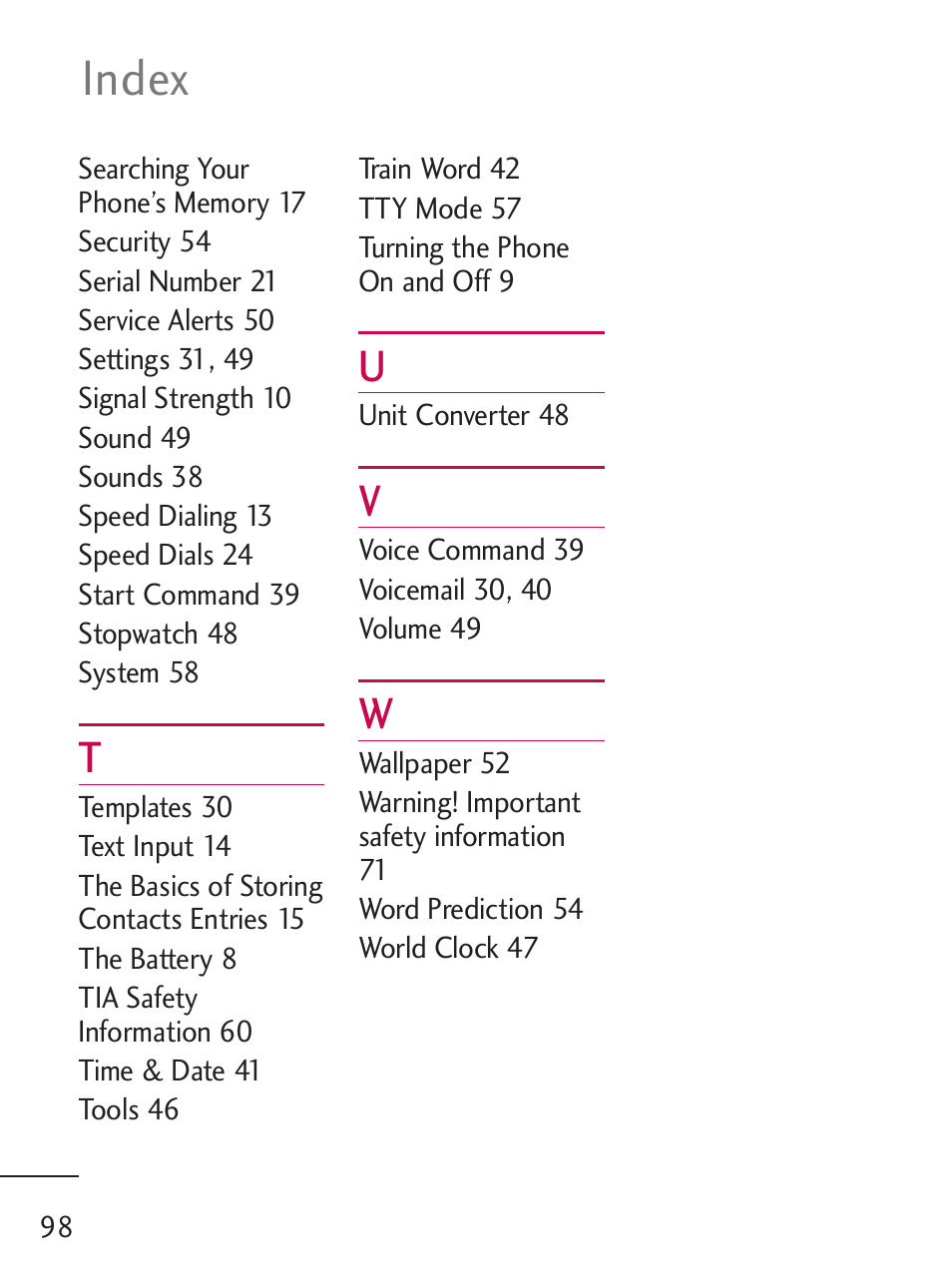 Index | LG 221C User Manual | Page 98 / 98