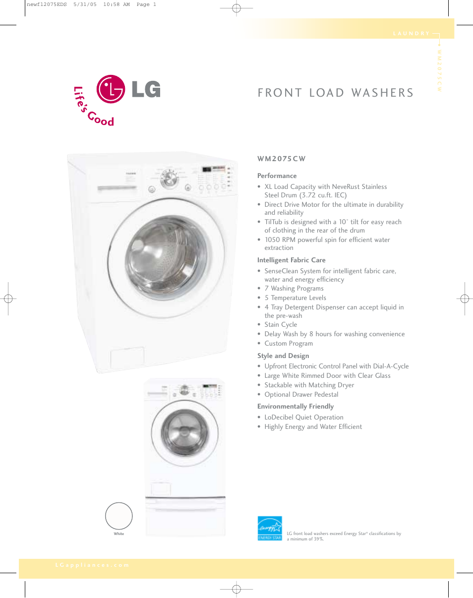 LG wm2075cw User Manual | 2 pages