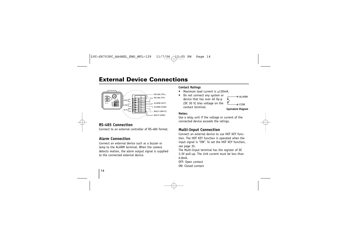 External device connections | LG LVC-SX703PB/OB/MB User Manual | Page 14 / 40
