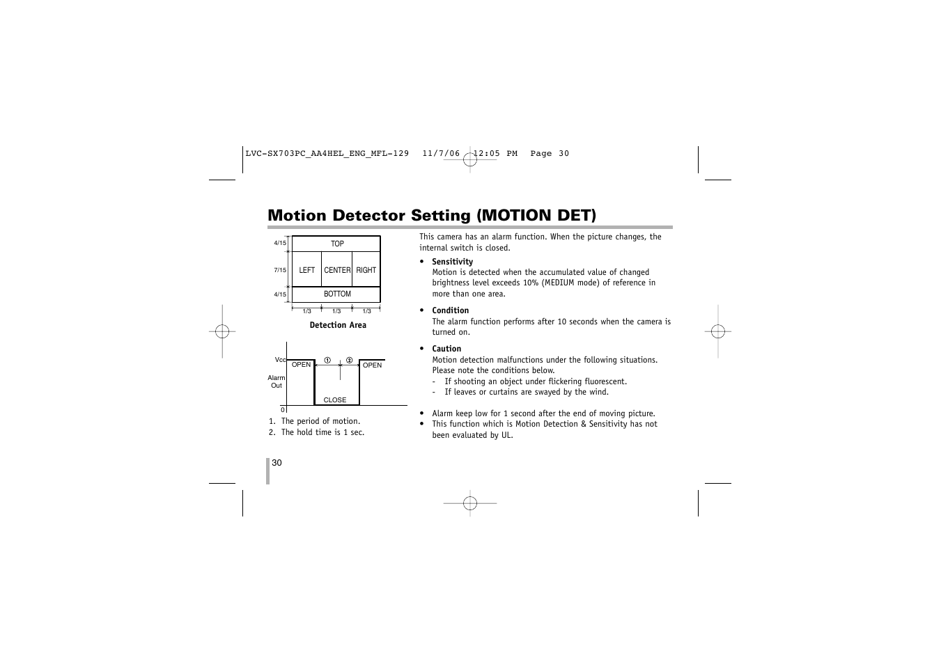 Motion detector setting (motion det) | LG LVC-SX703PB/OB/MB User Manual | Page 30 / 40