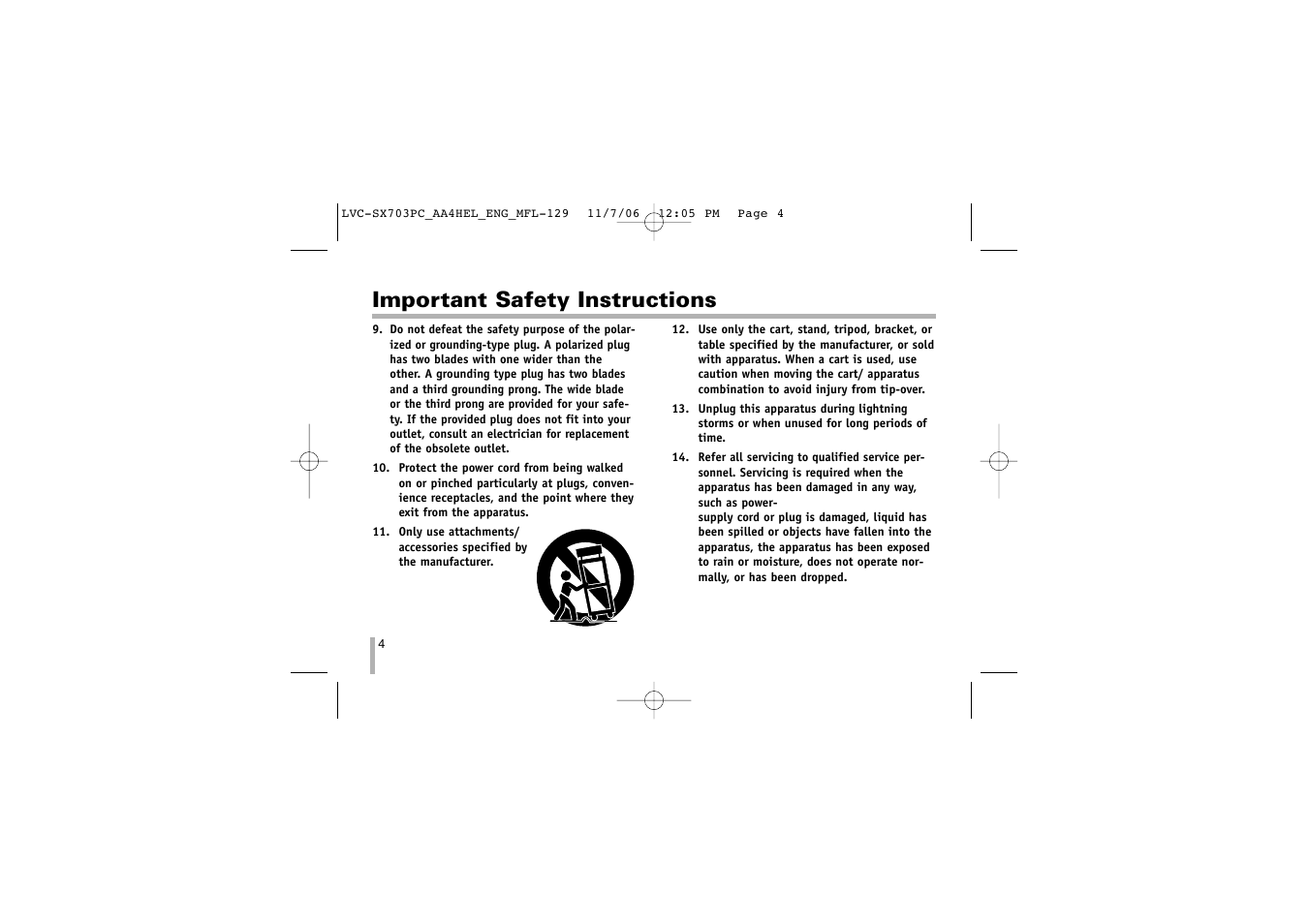 Important safety instructions | LG LVC-SX703PB/OB/MB User Manual | Page 4 / 40